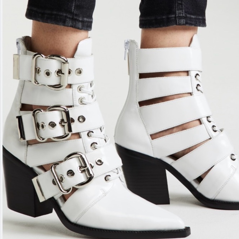 Jeffrey Campbell White Multi-Buckle Ankle Boots